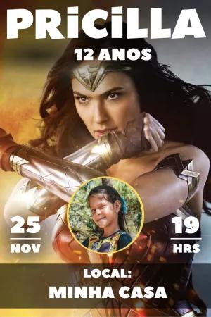 Convite Aniversário Mulher Maravilha com Foto para Editar