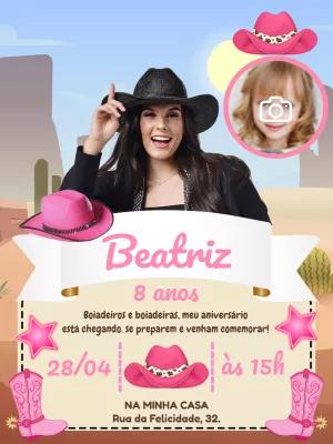 Convite Aniversário Boiadeira com Foto para Editar Online