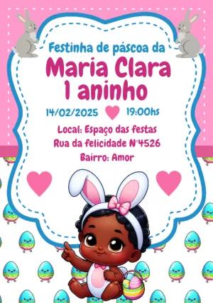 Convite Aniversário Páscoa Bebê Menina para Editar Online