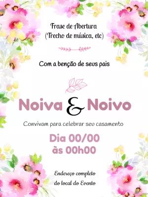 Convite de Casamento Floral Aquarela para Editar Online