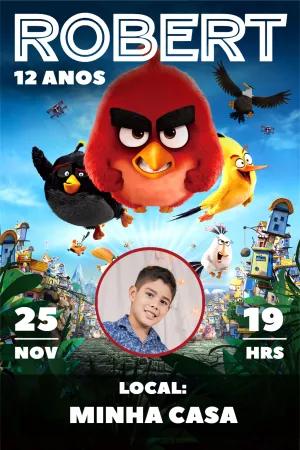 Convite Aniversário Angry Birds com Foto para Editar Online