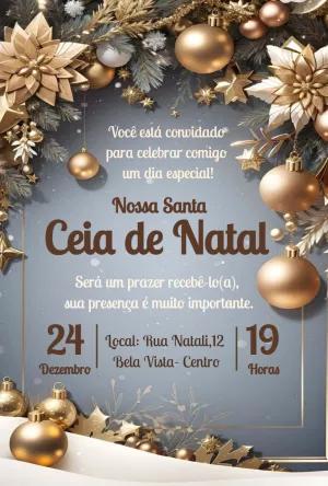 Convite Ceia de Natal Dourado e Elegante para Editar Online
