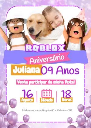 Convite de Aniversário Roblox Menina com Foto para Editar