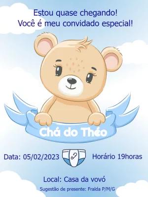 Convite Chá de Fraldas Ursinho Azul para Editar Online