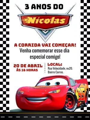 Convite de Aniversário Carros Relâmpago McQueen para Editar