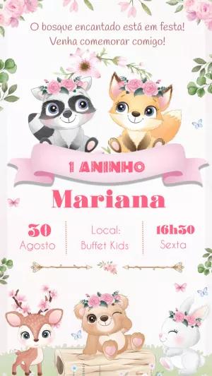 Convite Aniversário Bosque Encantado com Animais para Editar
