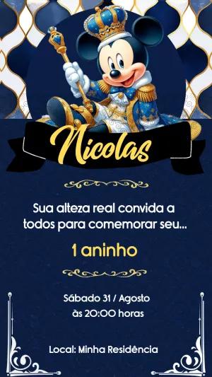 Convite Aniversário Mickey Realeza para Editar Online