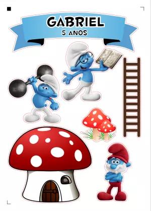 Topo de Bolo Smurfs com Personagens para Editar e Imprimir