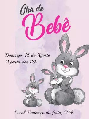 Convite Chá de Bebê Coelhinho Rosa para Editar Online