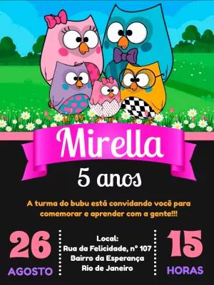 Convite de Aniversário Bubu e as Corujinhas para Editar Online