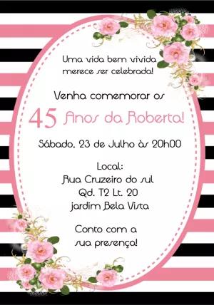 Convite de Aniversário Floral Listrado para Editar Online