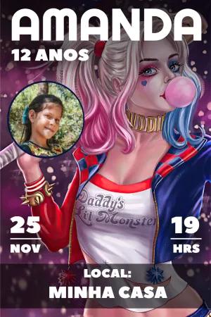 Convite Aniversário Alerquina com Foto para Editar Online
