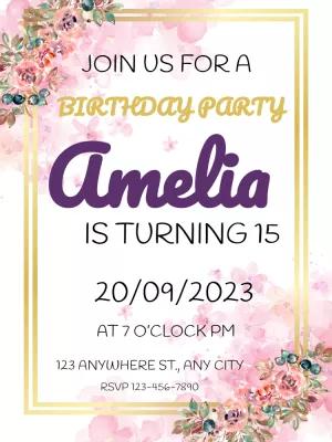 Floral 15th Birthday Party Invitation to Edit Online