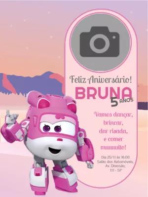 Convite de Aniversário Super Wings com Foto para Editar