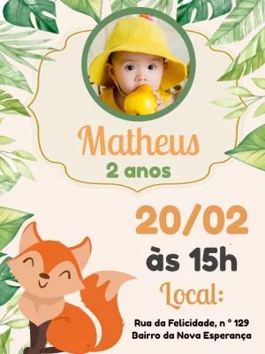 Convite Aniversário Raposa com Foto para Editar Online