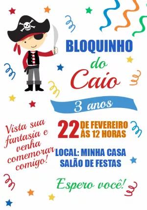 Convite Aniversário Bloquinho de Carnaval Pirata para Editar