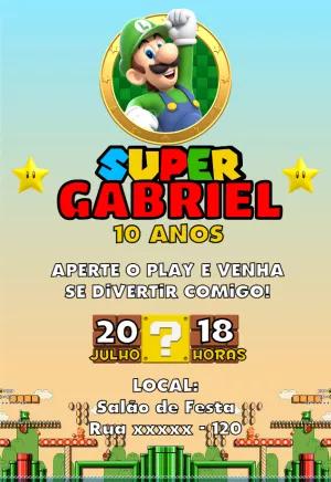 Convite Aniversário Super Mario com Luigi para Editar Online