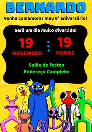 Convite de Aniversário Rainbow Friends para Editar Online