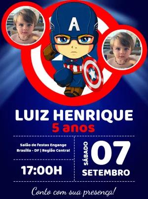 Convite Aniversário Capitão América com Foto para Editar Online