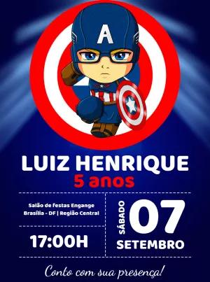 Convite Aniversário Capitão América para Editar Online