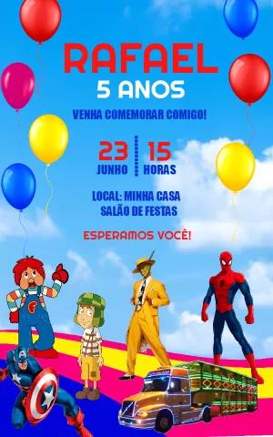 Convite Aniversário Carreta Furacão com Personagens para Editar