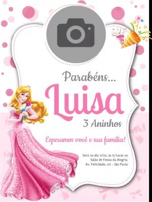 Convite Bela Adormecida com Foto para Aniversário Editável
