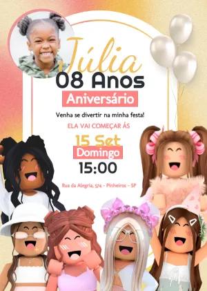 Convite de Aniversário Roblox Menina com Foto para Editar Online