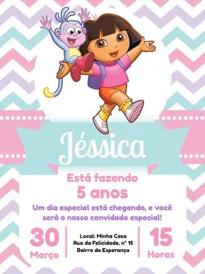 Convite Aniversário Dora Aventureira e Boots para Editar Online
