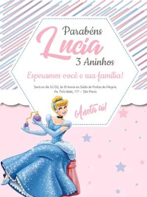 Convite de Aniversário Cinderela com Princesa para Editar Online