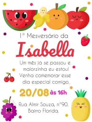 Convite Mesversário Frutinhas Fofas para Editar Online