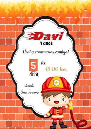 Convite Aniversário Bombeiros Infantil para Editar Online