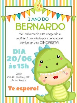 Convite Aniversário Dinossauro Baby para Editar Online