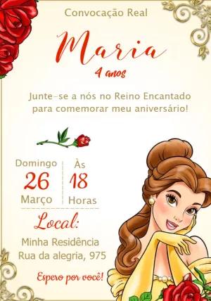 Convite Aniversário Bela e a Fera Editável Online
