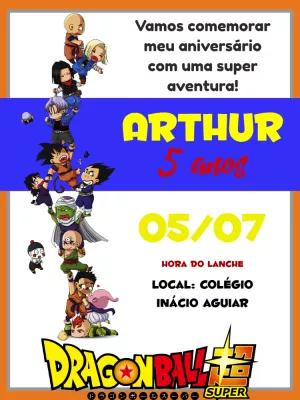 Convite de Aniversário Dragon Ball Super com Personagens para Editar
