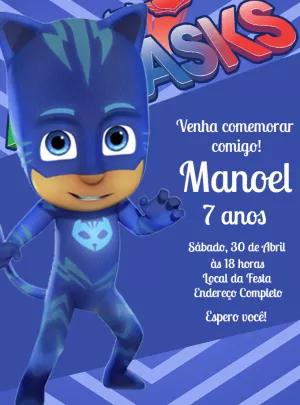 Convite Aniversário PJ Masks do Menino Gato para Editar