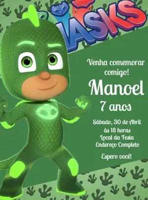 Convite de Aniversário PJ Masks Gekko para Editar Online