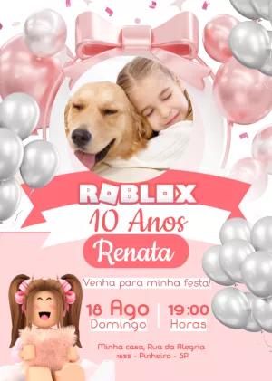 Convite Aniversário Roblox Menina com Foto para Editar Online