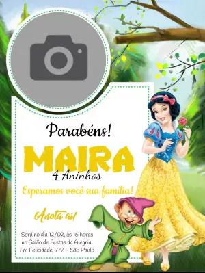 Convite Aniversário Branca de Neve com Foto para Editar Online