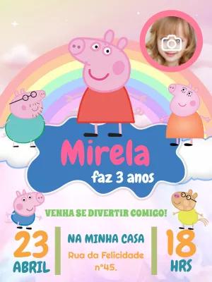 Convite de Aniversário Peppa Pig com Foto para Editar Online