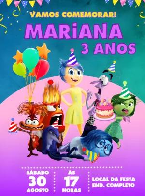 Convite Aniversário Divertida Mente 2 com Personagens para Editar