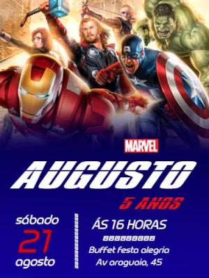 Convite Aniversário Vingadores com Heróis para Editar Online