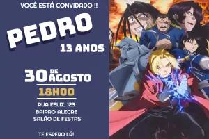 Convite de Aniversário Fullmetal Alchemist para Editar Online