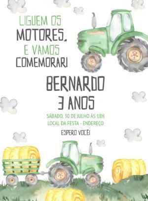 Convite de Aniversário Trator Editável Online com Tema Fazenda