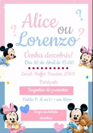 Convite Chá Revelação Mickey e Minnie Bebê para Editar