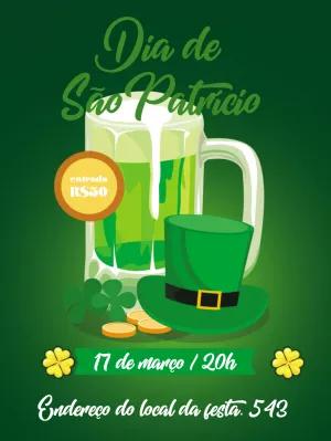 Convite Dia de São Patrício com Cerveja e Trevos para Editar