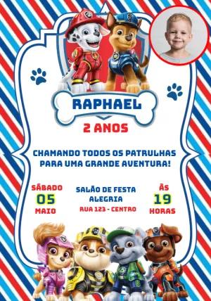 Convite Aniversário Patrulha Canina com Foto para Editar Online