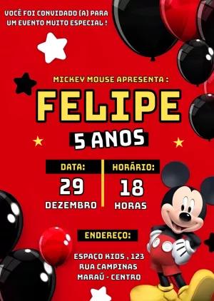 Convite de Aniversário Mickey Mouse Editável para Enviar Online