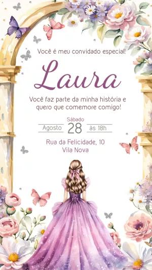 Convite Debutante Princesa Jardim Encantado para Editar Online