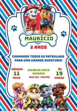 Convite de Aniversário Patrulha Canina para Editar Online
