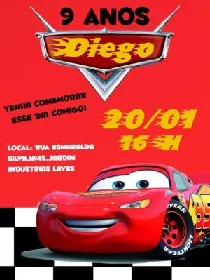 Convite de Aniversário Carros com Personagens para Editar Online